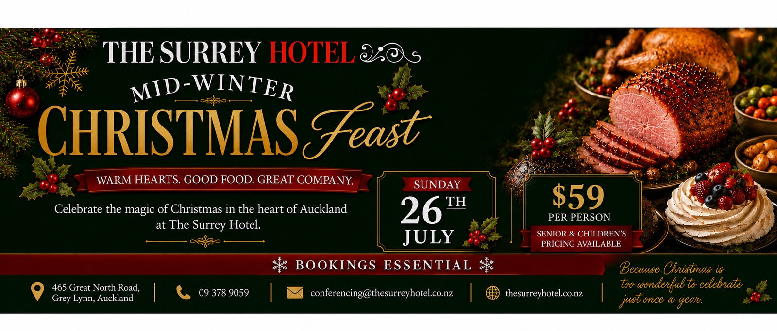 Enjoy a Mid-Winter Christmas feast at The Surrey Hotel in Grey Lynn